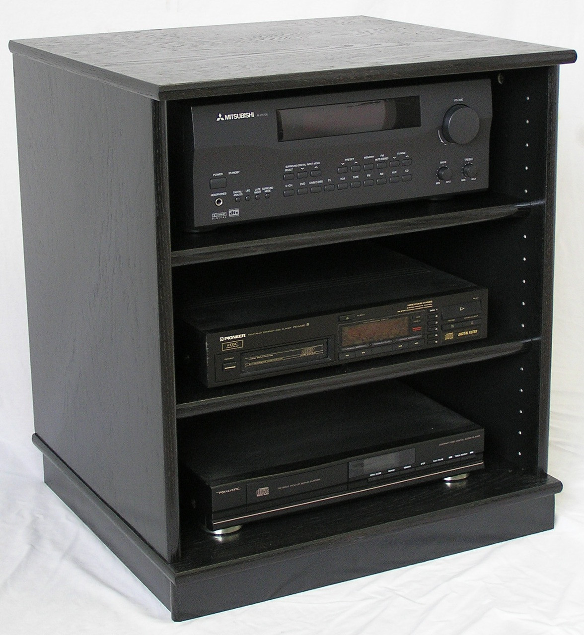 Small Black Oak Entertainment Center Stereo Cabinet 27 Inches High