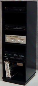 Audio rack 60"H with 4 adjustable shelves standard. 
Black oak finish.
https://decibeldesigns.com 805.331.8506