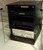 Front view of 27" Entertainment Center & Stereo Cabinet in Black Oak  with open gray glass doors. Available on this website in a different ad. (805) 331-8506 https://www.decibeldesigns.com