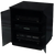 View with doors open and two adjustable shelves of  small black oak TV stand with gray tint glass doors entertainment center stereo cabinet 27 Inches high.The cabinet ships with black door hardware.   (888) 850-5589 http://www.decibeldesigns.com