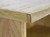 Shelves 26 inches high top corner close up detail solid wood banding to machine radius edge. Shown in light brown oak finish. http://www.decibeldesigns.com  888.850.5589