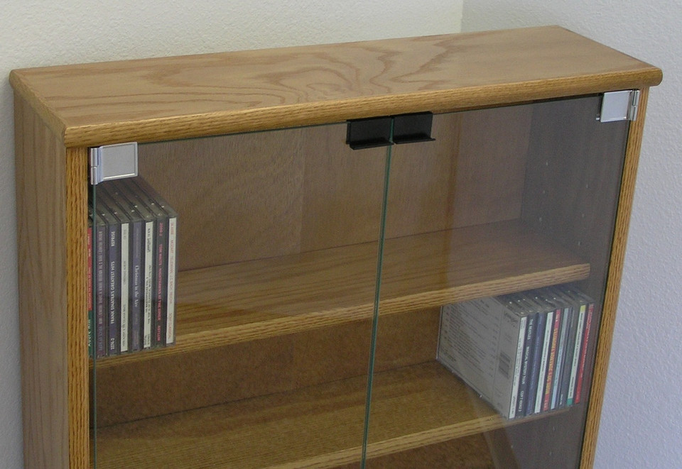 Glass Door DVD Storage 48" High Oak, Maple USA Made SHIPS FREE