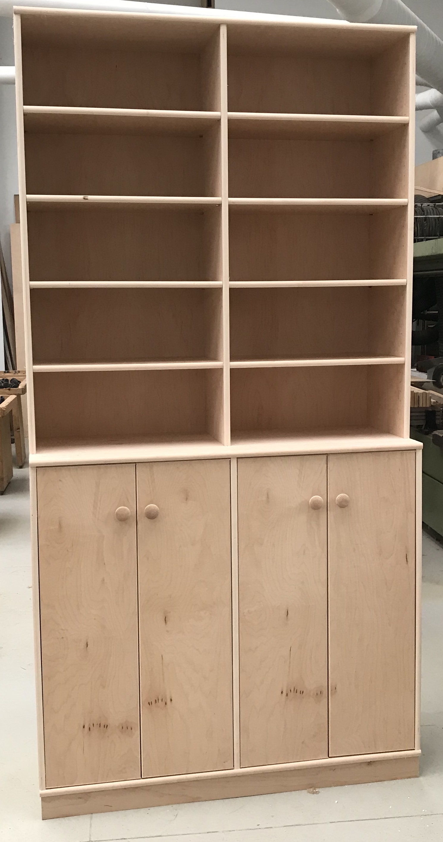 8 foot tall maple stereo cabinet showing slide shelf