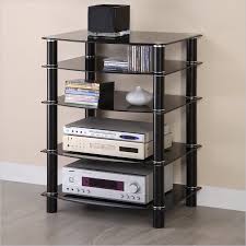 Glass stereo rack with black steel