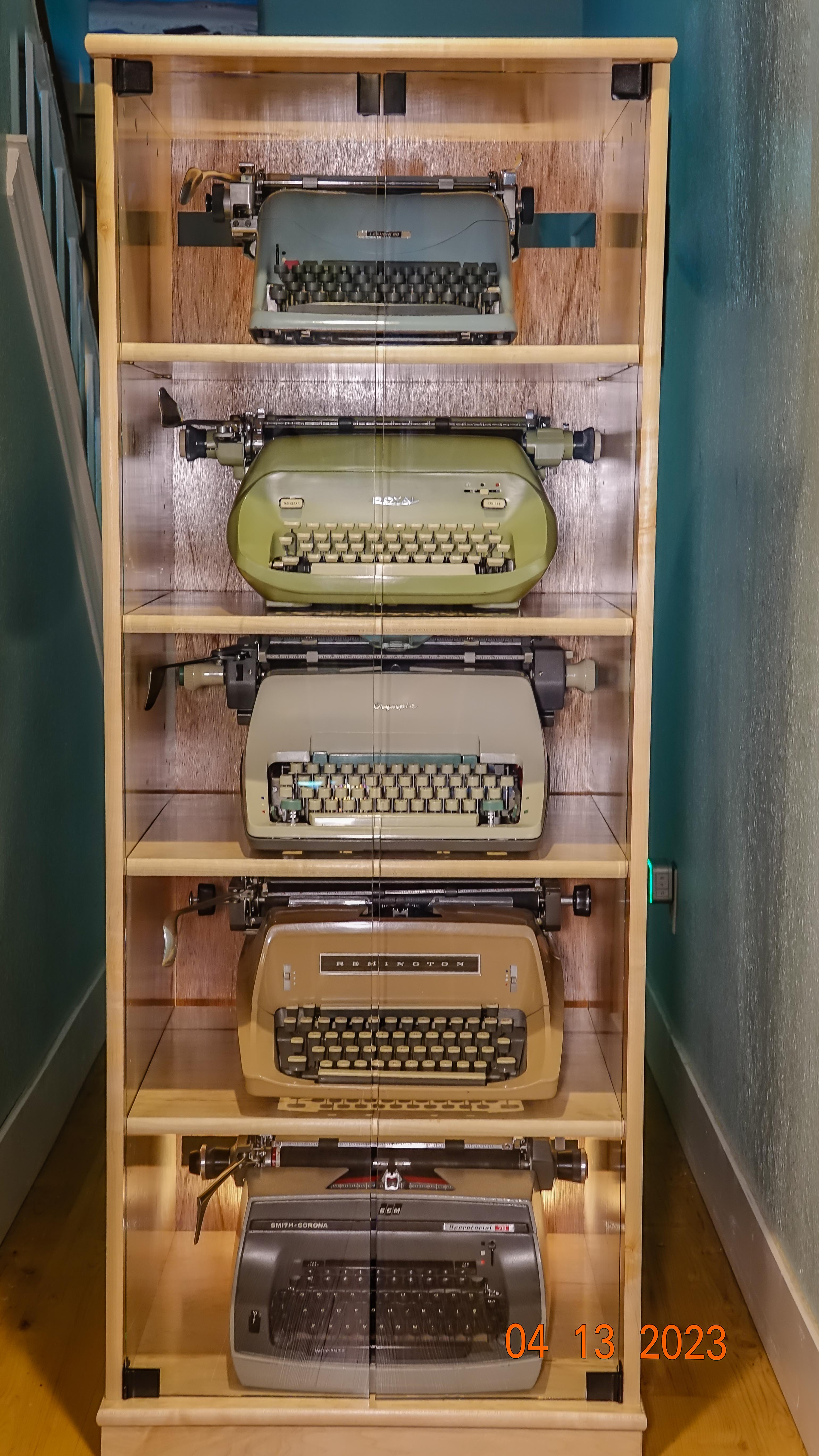 sc2260 maple w clear glass doors and typewriters!