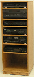 Front detail view. Stereo Rack Cabinet for Modern Components 53"H  shown in light brown oak.  http://www.decibeldesigns.com  telephone 888.850.5589