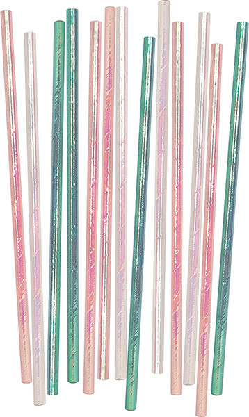 Straw Paper 20pk Mermicorn Teal/White