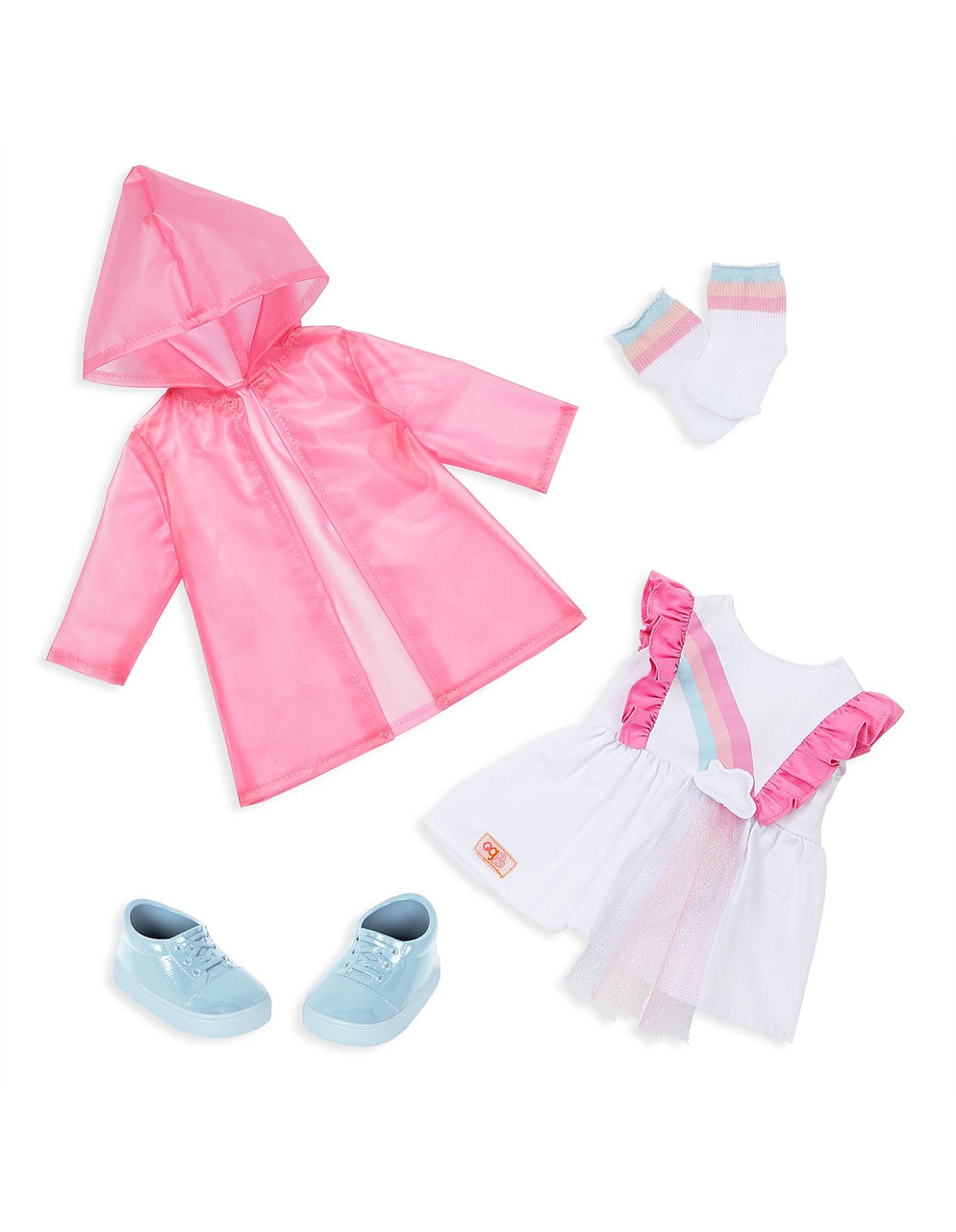 RAINBOW PRINTED DRESS W/ RAINCOAT OUTFIT RAINBOW PRINTED DRESS W/ RAINCOAT OUTFIT