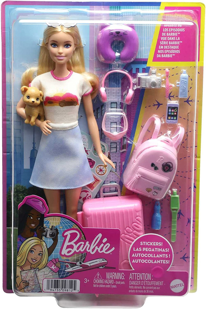 Barbie Doll And Accessories, Travel Set With Puppy