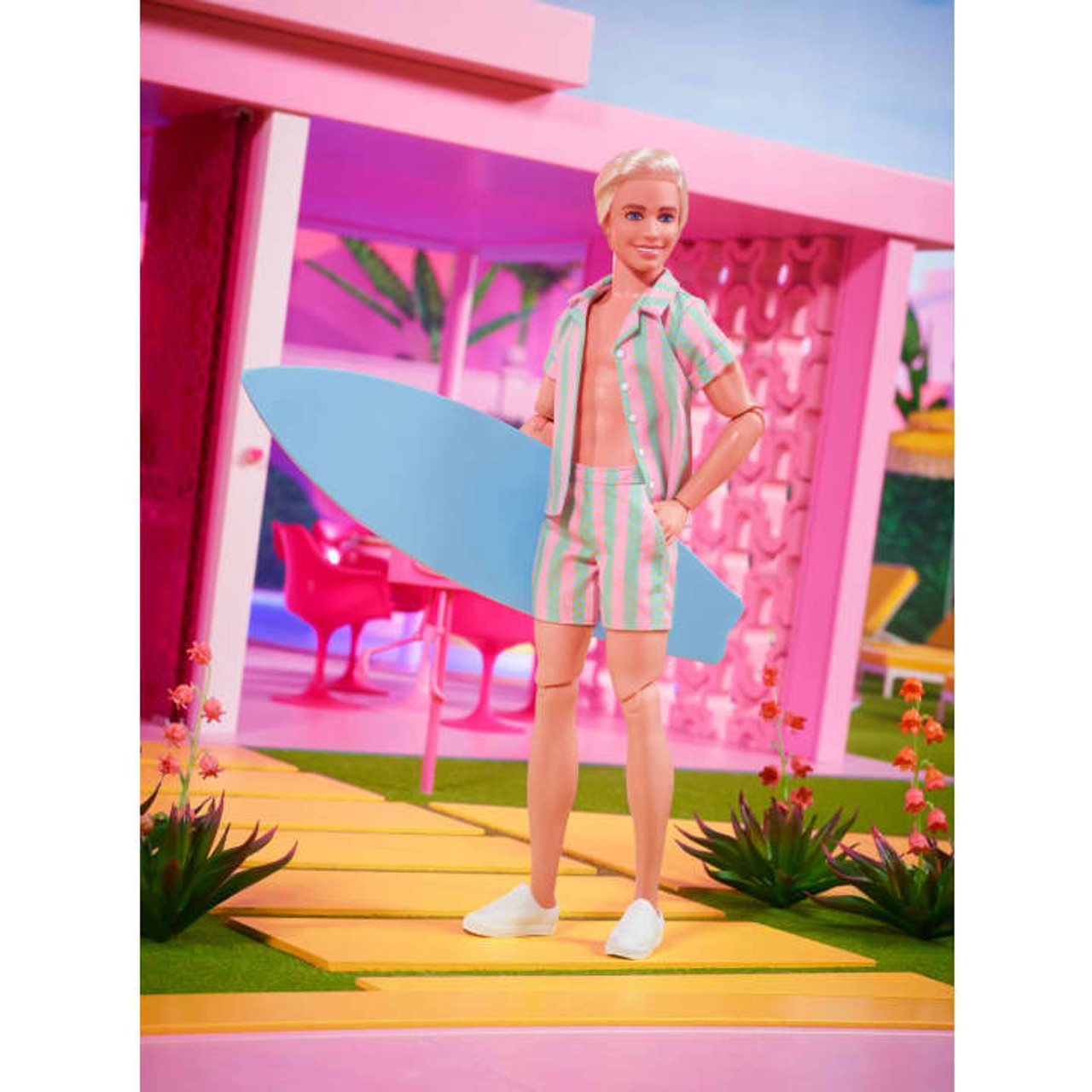 Barbie the Movie Ken Doll Wearing Pastel Striped Beach Matching Set
