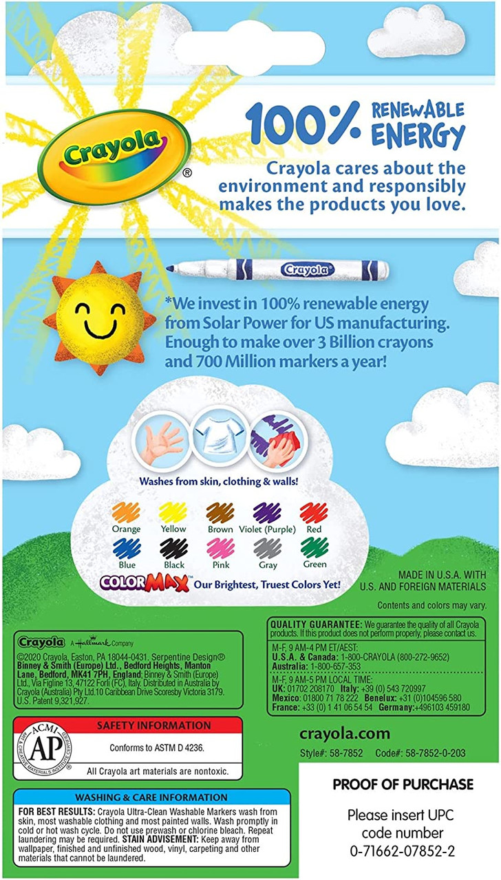 Crayola Washable Fineline Markers 10 Colors