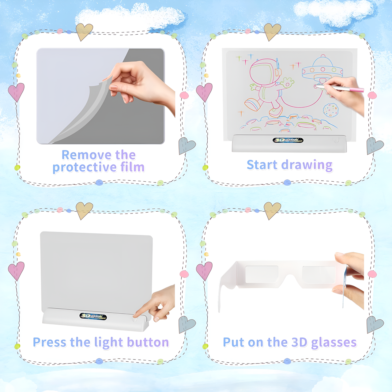 Magic 3D Light Drawing Board with Glasses