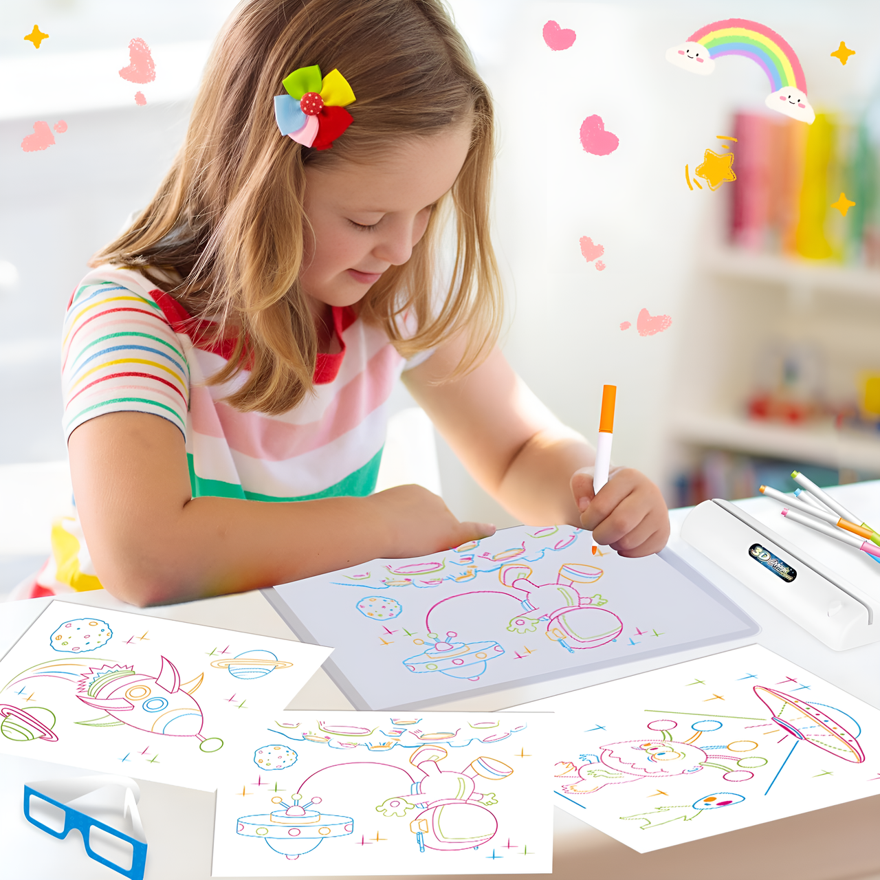 Magic 3D Light Drawing Board with Glasses