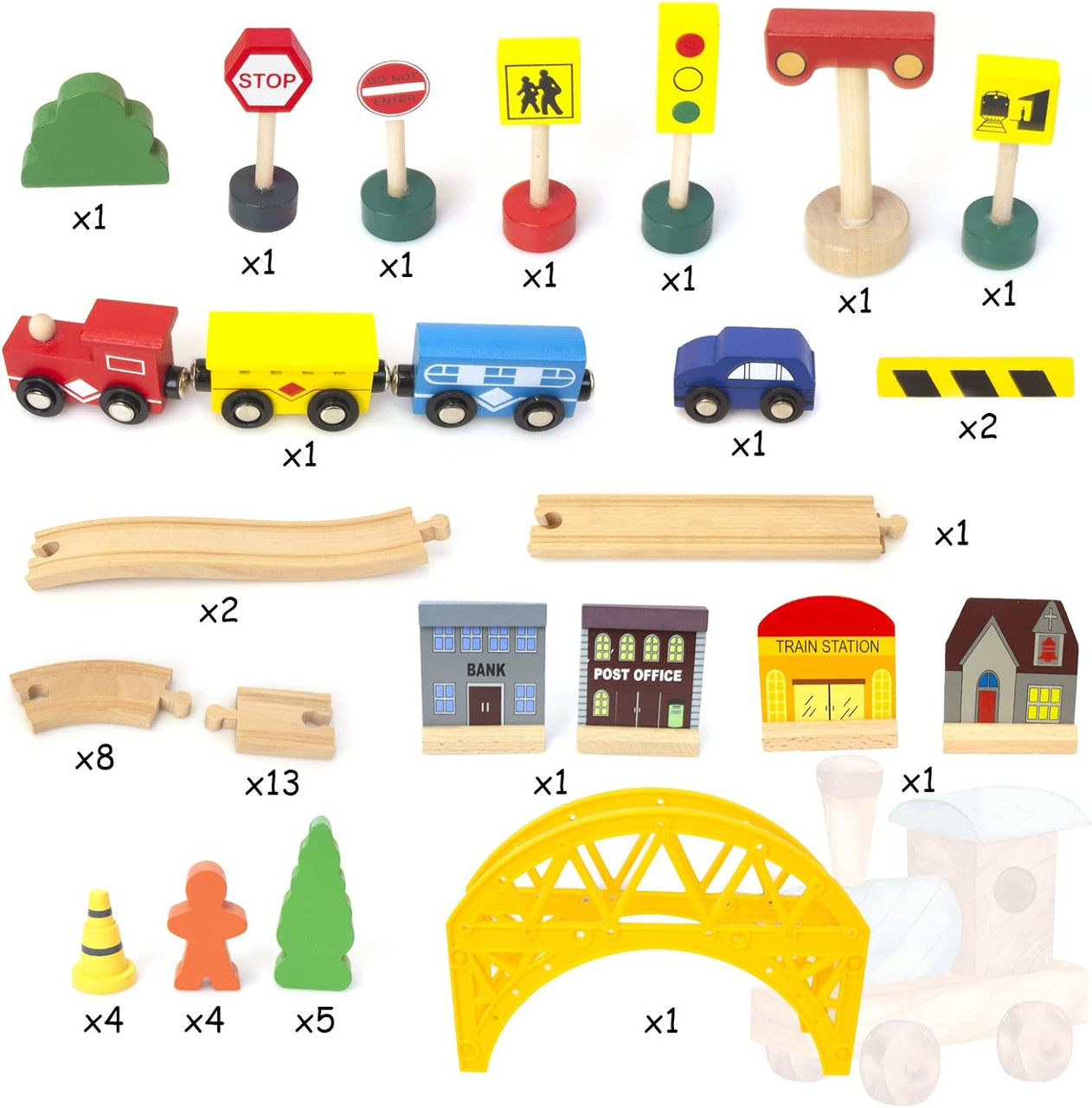 Wooden Train Set With Bridge