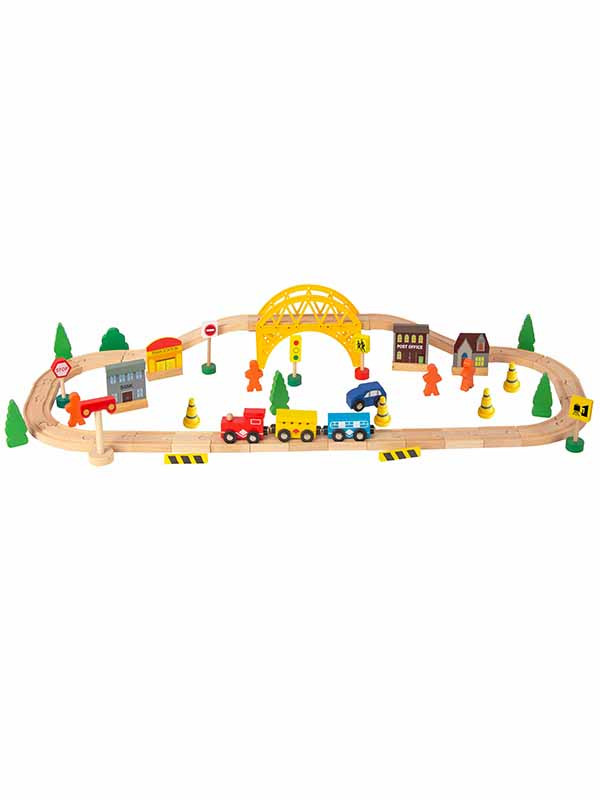 Wooden Train Set With Bridge