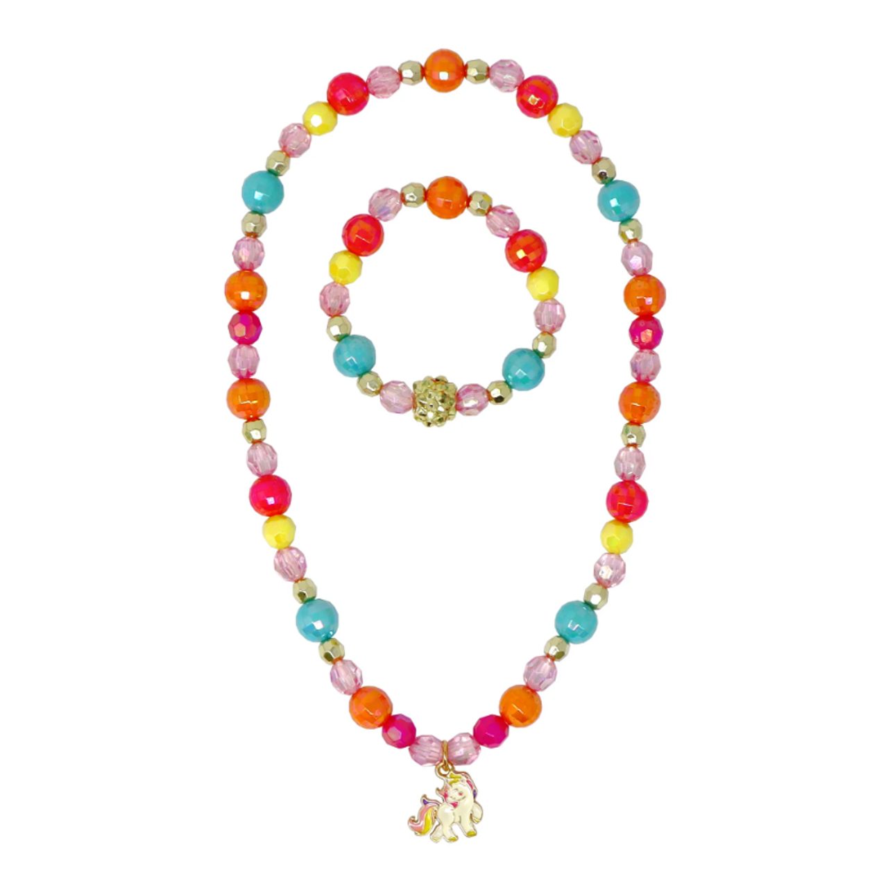 Unicorn Rainbow Charm Necklace and Bracelet Set