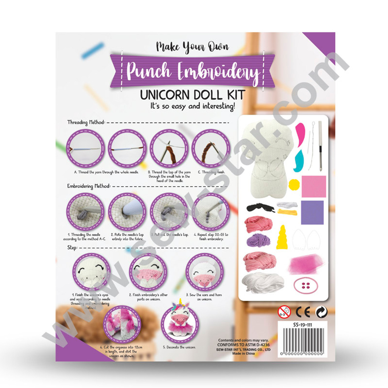 Make Your Own: Punch Embroidery-Unicorn Doll Kit Make Your Own: Punch Embroidery-Unicorn Doll Kit