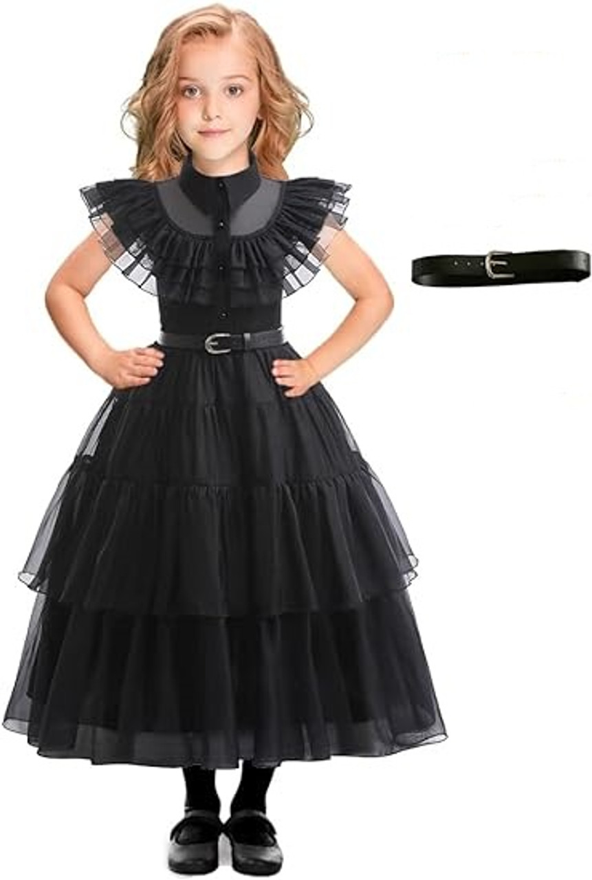 Black Ruffled Dress Costume with Belt Ages 3-12 yrs Black Ruffled Dress Costume with Belt Ages 3-12 yrs