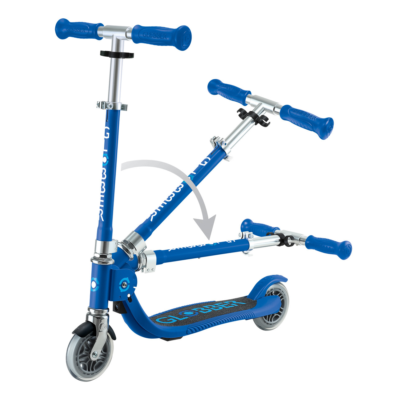Globber FLOW FOLDABLE JUNIOR with lights - Navy Blue/ Sky Blue