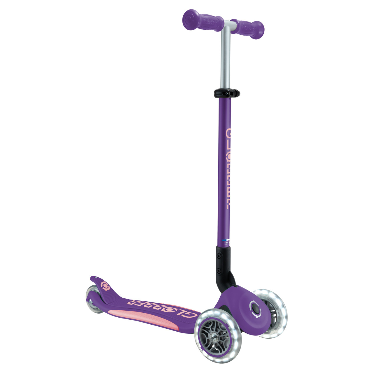 Globber PRIMO FOLD PLUS LIGHTS Scooter V2 - Dark Purple / Pastel Pink