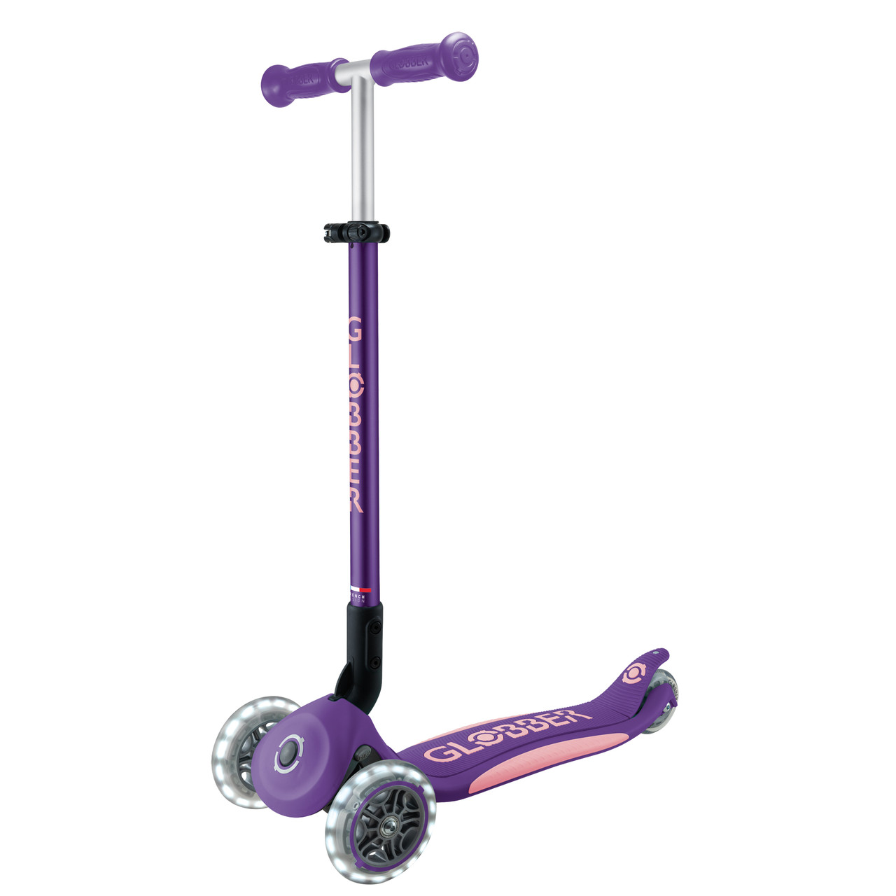 Globber PRIMO FOLD PLUS LIGHTS Scooter V2 - Dark Purple / Pastel Pink