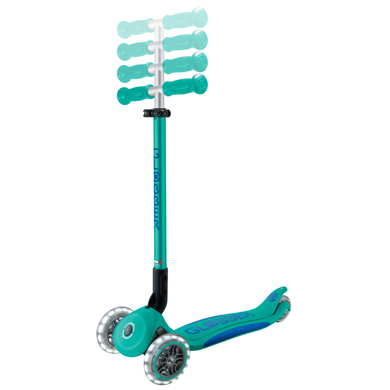 Globber PRIMO FOLD PLUS LIGHTS Scooter V2 - Emerald Green/ Navy Blue