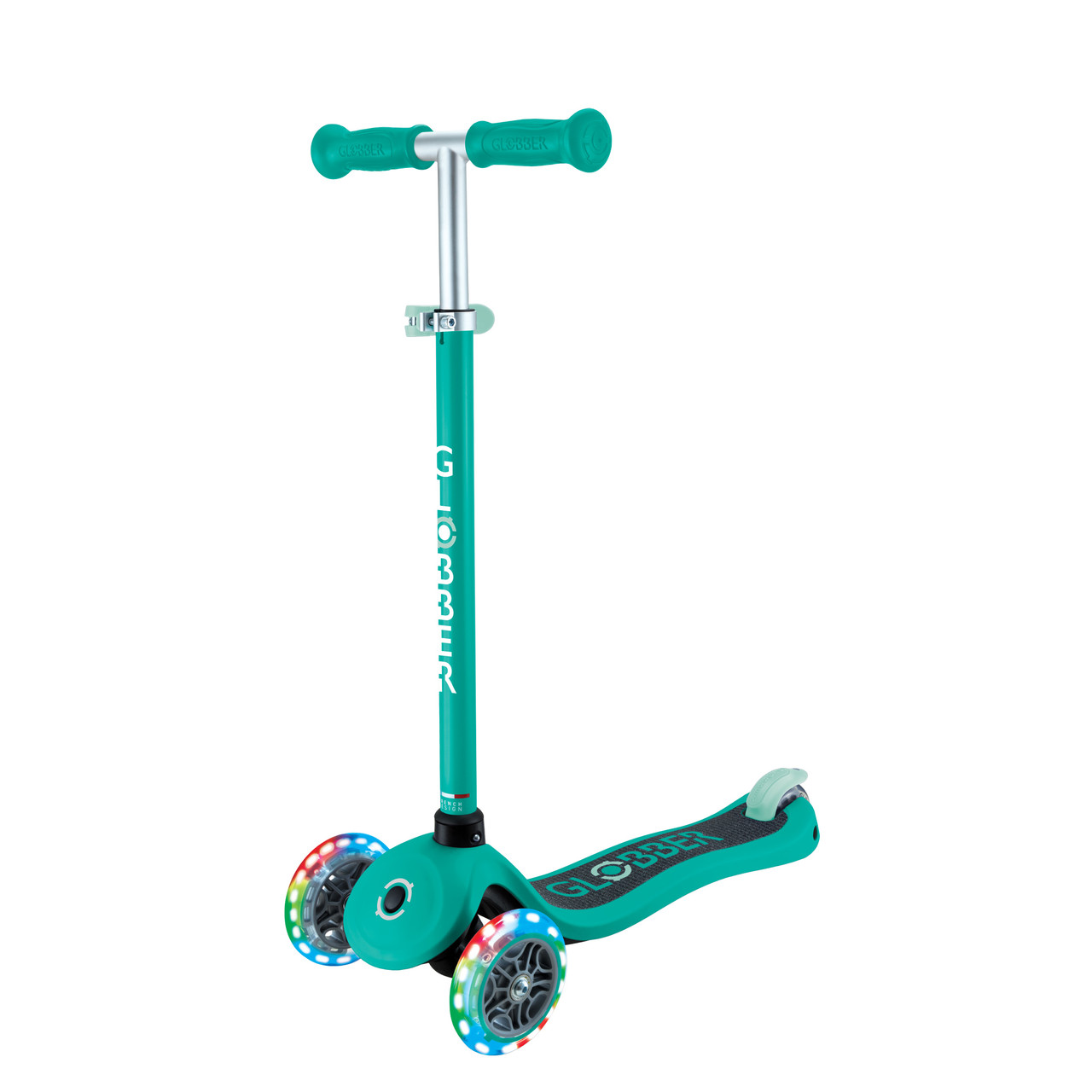 Globber Primo V2 scooter with Lights and Griptape - Emerald Green / Mint