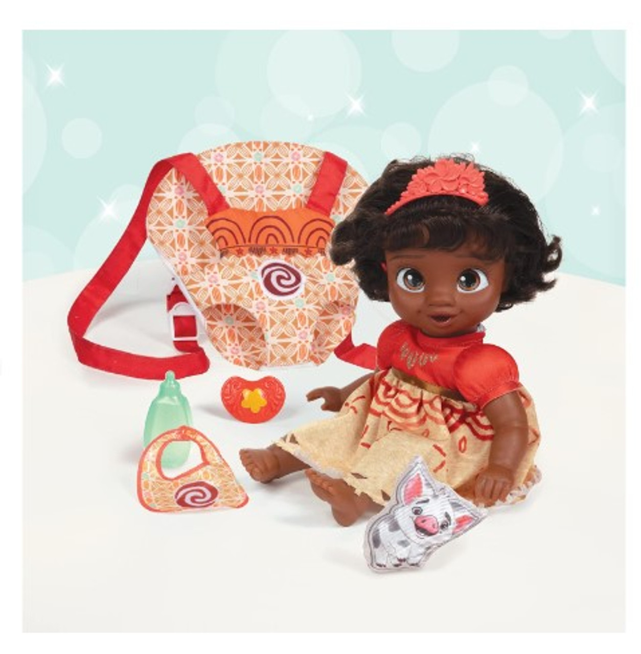 Disney Princess Moana Baby Doll Deluxe with Tiara, Carrier, Plush Friend, Pacifier, Bib & Baby Bottle Disney Princess Moana Baby Doll Deluxe with Tiara, Carrier, Plush Friend, Pacifier, Bib & Baby Bottle
