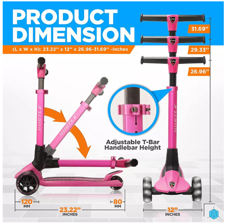 Foldable Wheeled Scooter for Kids - Pink