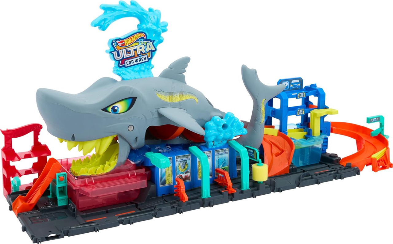 Hot Wheels City Ultra Shark Car Wash Track Set with Colour Reveal Toy Car in 1:64 Scale Hot Wheels City Ultra Shark Car Wash Track Set with Colour Reveal Toy Car in 1:64 Scale