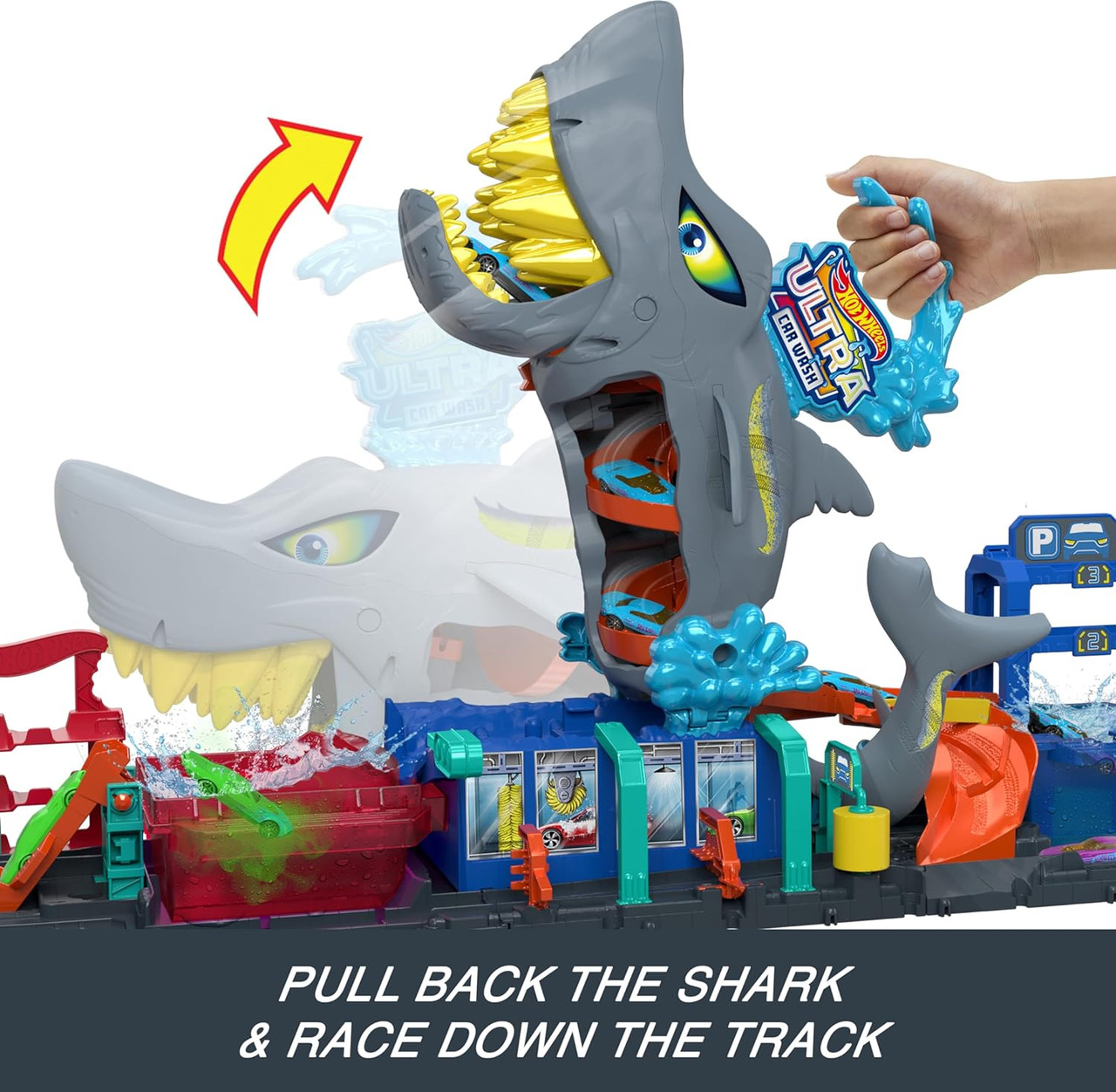 Hot Wheels City Ultra Shark Car Wash Track Set with Colour Reveal Toy Car in 1:64 Scale Hot Wheels City Ultra Shark Car Wash Track Set with Colour Reveal Toy Car in 1:64 Scale