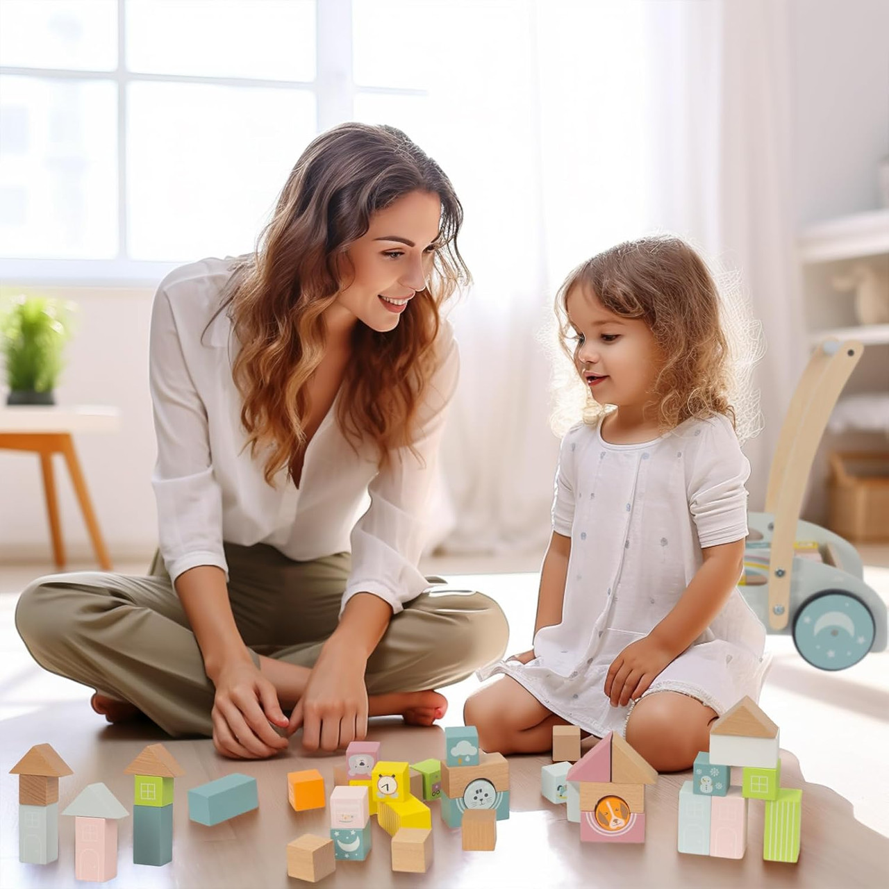 Wonder Co Grow Wooden Pastel Blocks Wagon