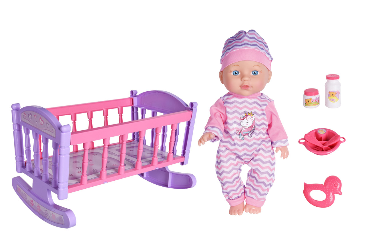 29cm Baby Doll With Crib Playset