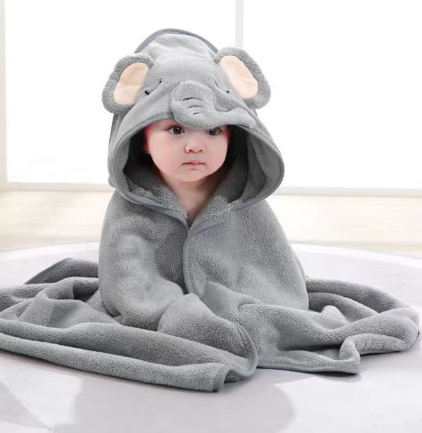 Twinkle Tots Grey Elephant Hooded Bath Towel