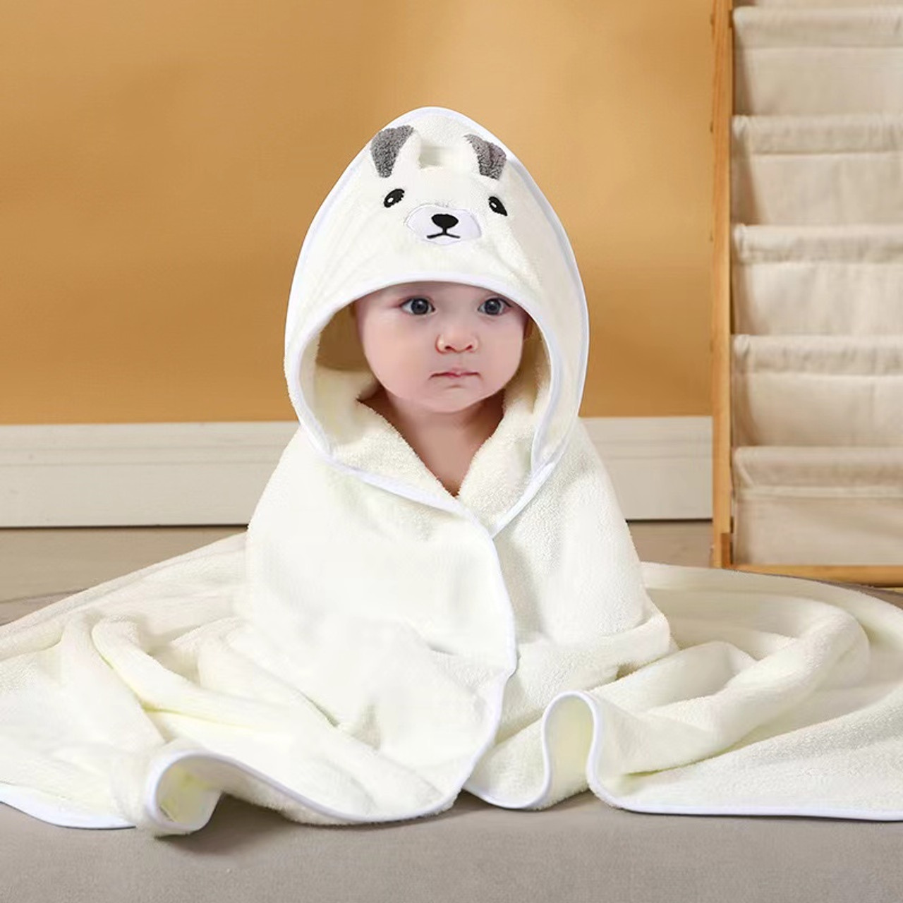 Twinkle Tots White Bear Hooded Bath Towel