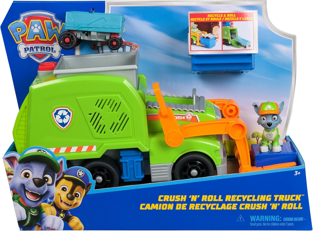 Paw Patrol Crush ’N’ Roll Recycling Lorry with Rocky Action Figure Paw Patrol Crush ’N’ Roll Recycling Lorry with Rocky Action Figure