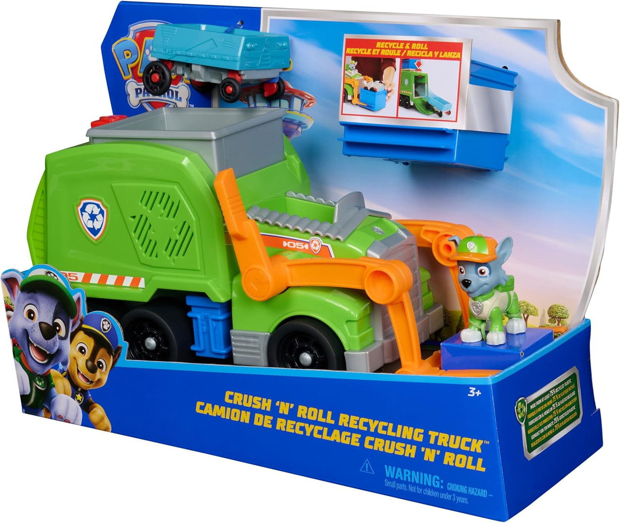Paw Patrol Crush ’N’ Roll Recycling Lorry with Rocky Action Figure Paw Patrol Crush ’N’ Roll Recycling Lorry with Rocky Action Figure