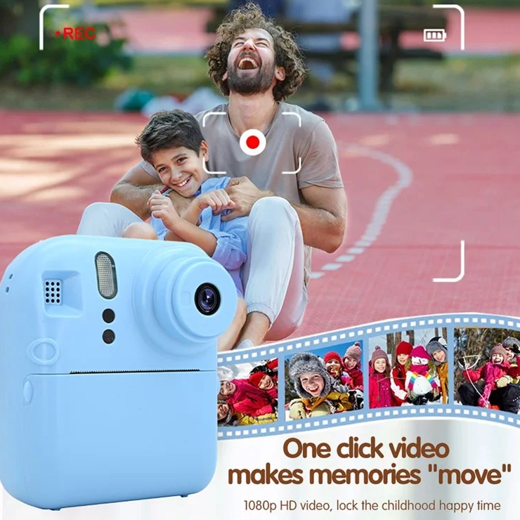 Instant Print Camera with Selfie Mode - Blue 