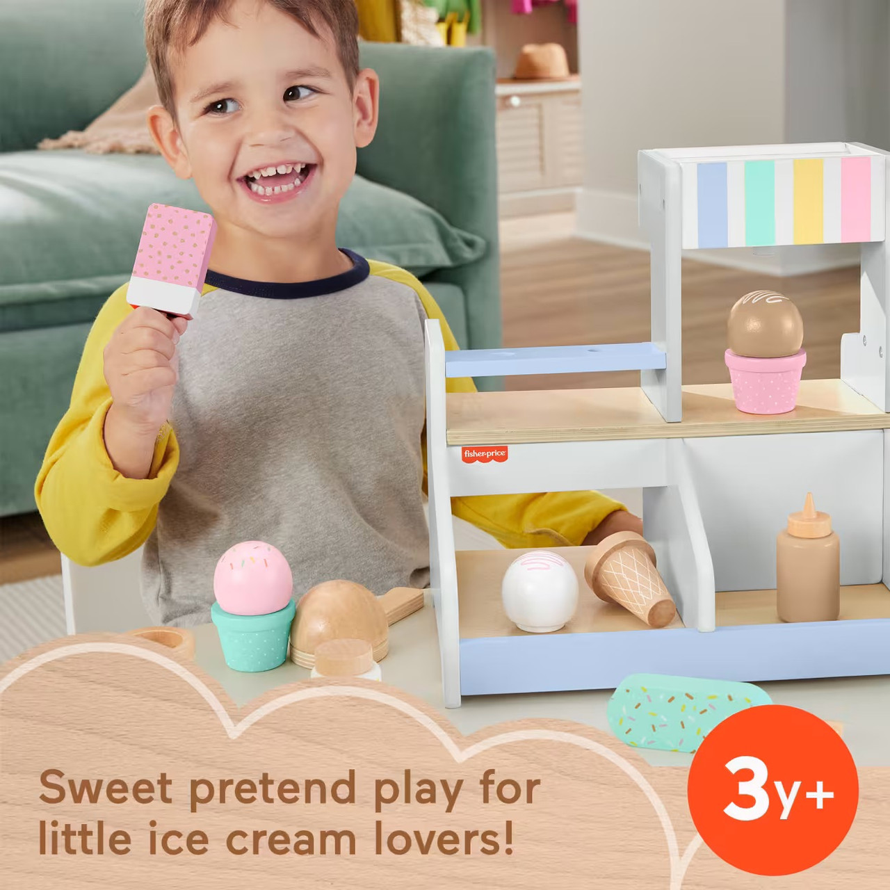 Fisher-Price Wooden Ice Cream Shop Set Pretend Play