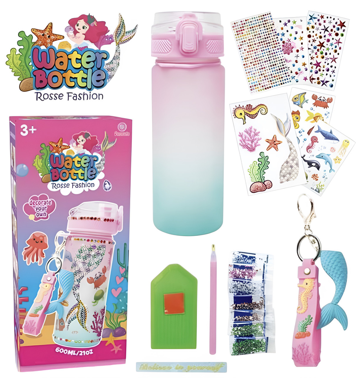 Decorate Your Own Bottle with Keychain - Mermaid  Decorate Your Own Bottle with Keychain - Mermaid