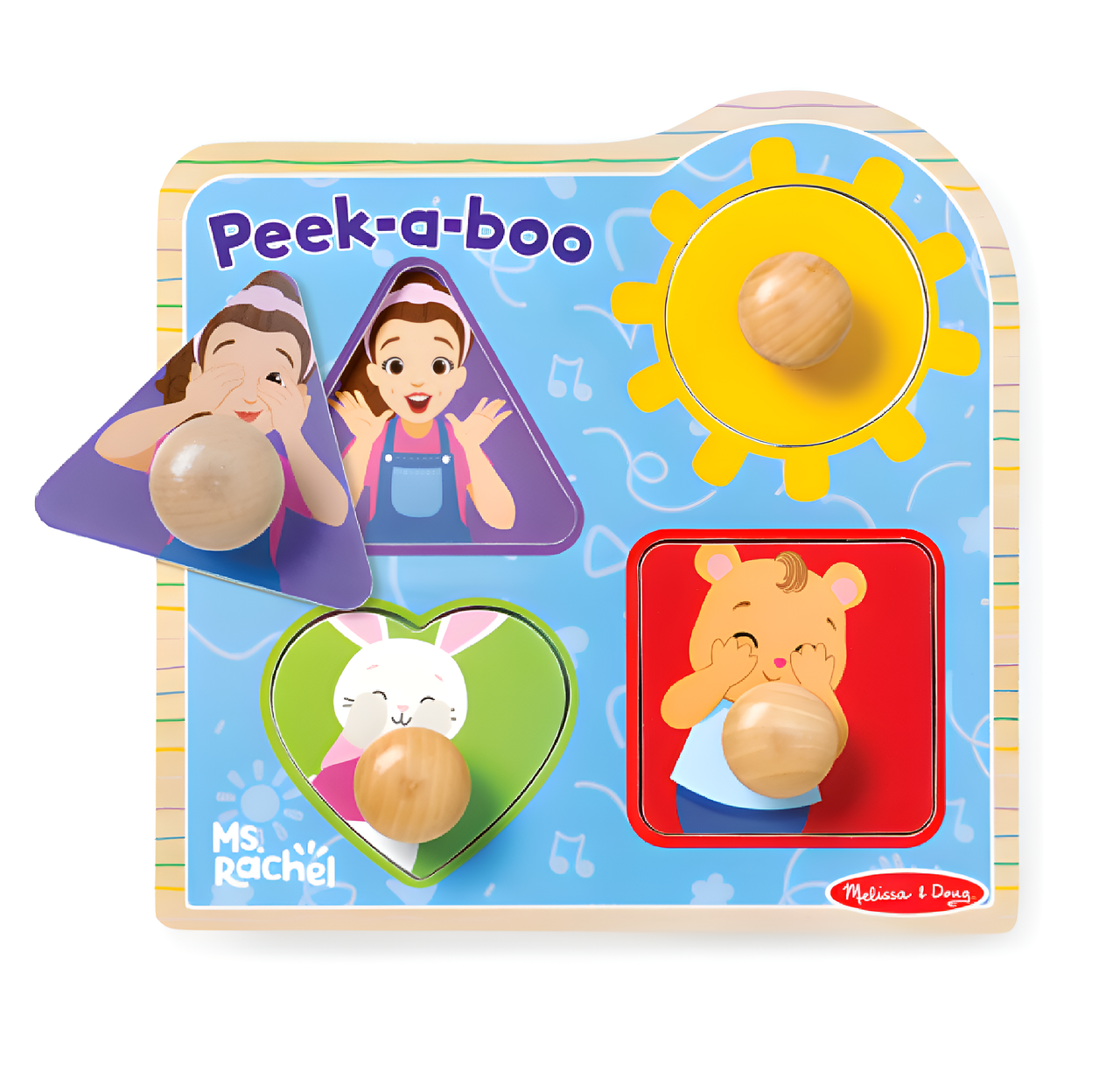 Melissa & Doug Ms.Rachel Wooden Peek-a-Boo Jumbo Peg Puzzle – 4 Pieces Melissa & Doug Ms.Rachel Wooden Peek-a-Boo Jumbo Peg Puzzle – 4 Pieces