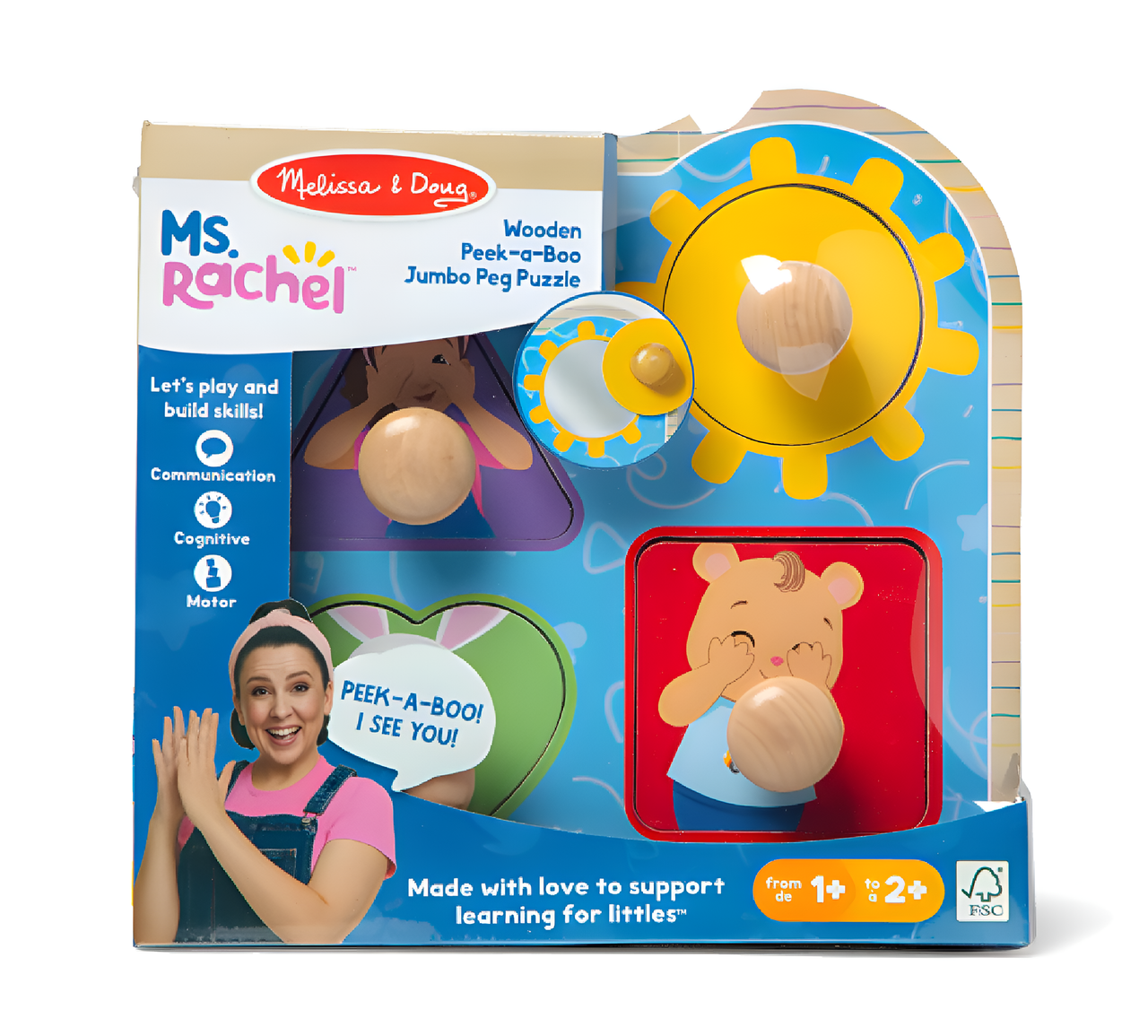 Melissa & Doug Ms.Rachel Wooden Peek-a-Boo Jumbo Peg Puzzle – 4 Pieces Melissa & Doug Ms.Rachel Wooden Peek-a-Boo Jumbo Peg Puzzle – 4 Pieces