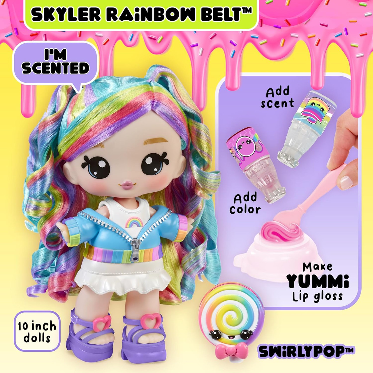 Yummiland Large Doll + Lip Gloss Pet - Skyler Rainbow Belt