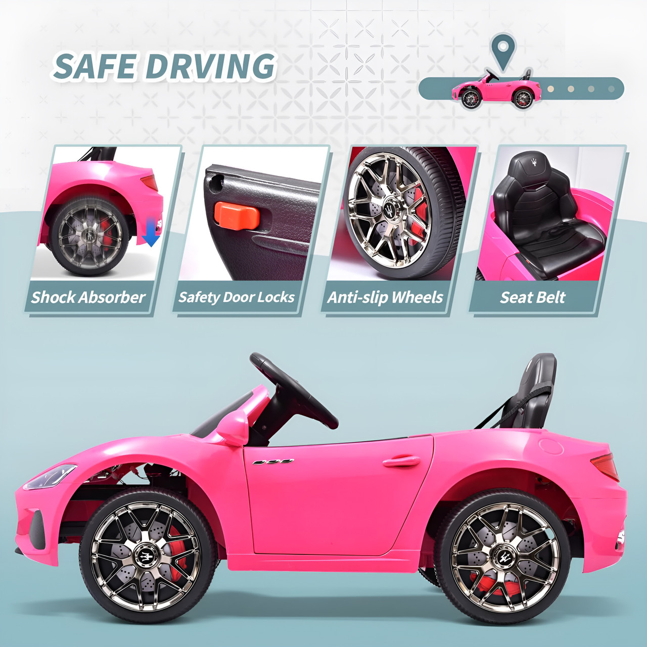 Pink Maserati 12V Rechargeable