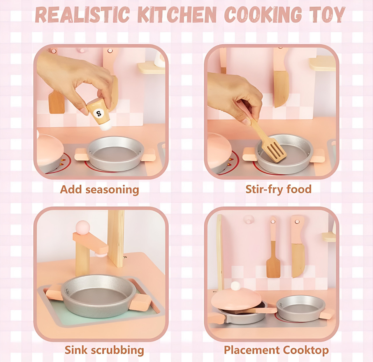 Wonder Co. Wooden Kids Kitchen Playset - Pink