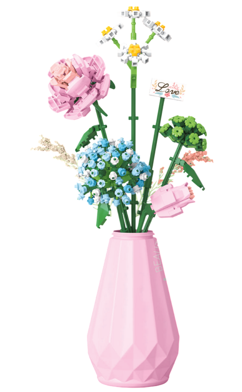Flower Love Pink Vase Bouquet 309pcs