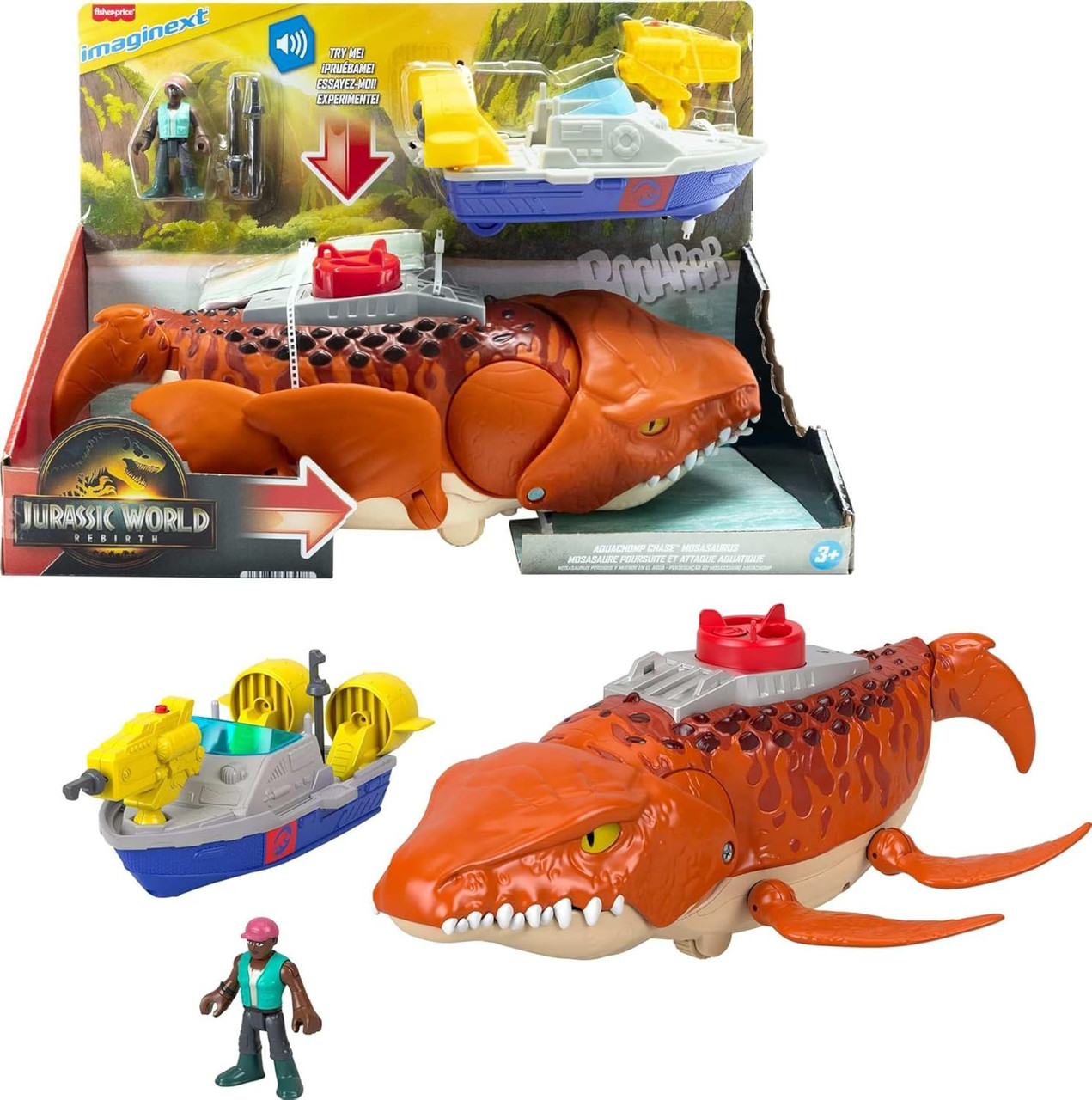 Fisher-Price Imaginext Jurassic World Rebirth Aquachomp Chase Mosasaurus 18 inch