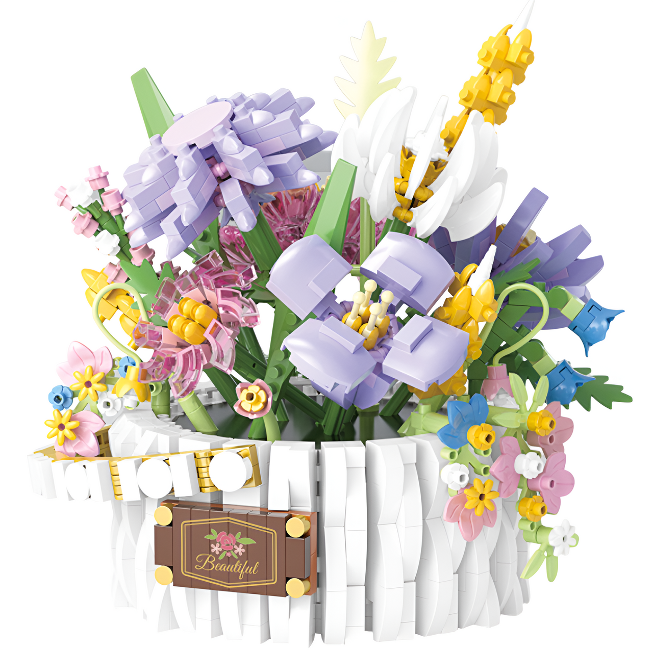 Flower Love White Basket Bouquet 1466pcs