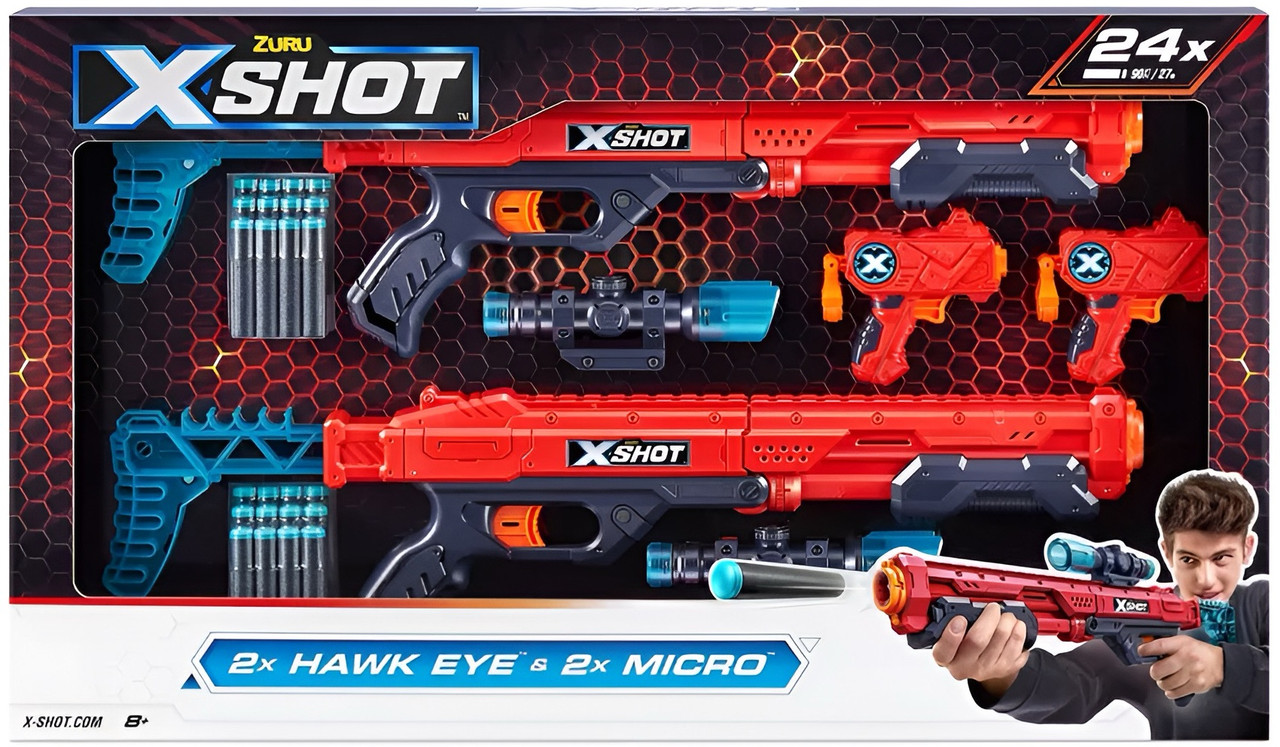 X-Shot Excel Combo Pack - Two Hawk Eye & Two Micro Toy Dart Blasters