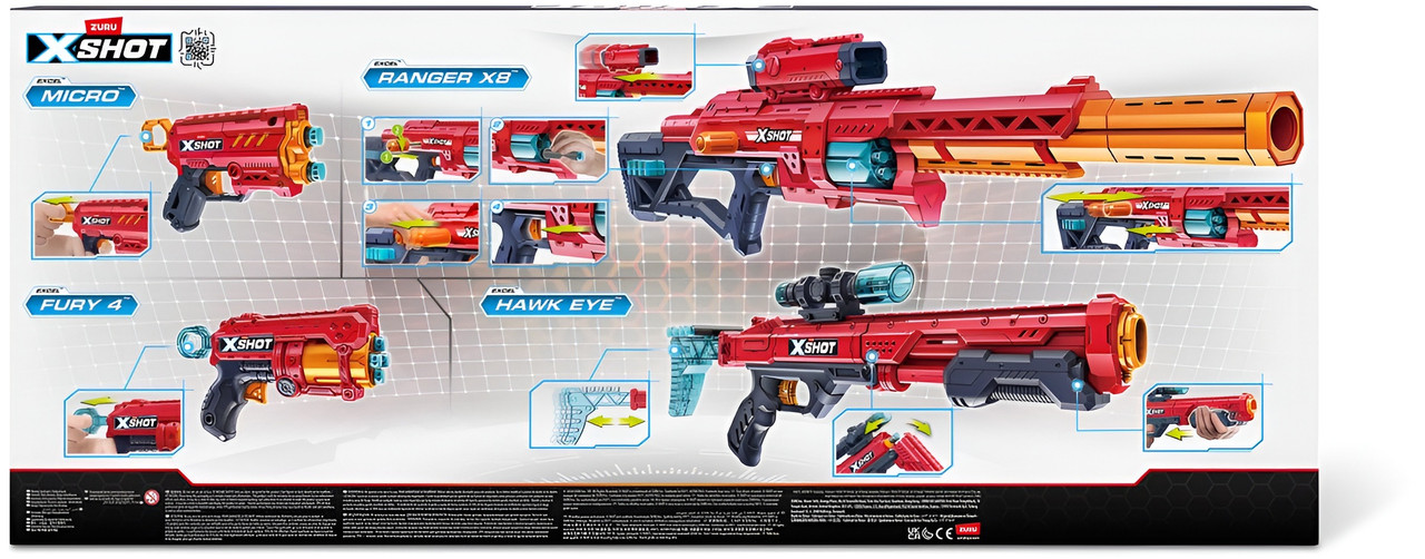 X-Shot Excel Ranger X8 & Hawk Eye & Fury 4 & Micro Combo Pack (24 Darts)